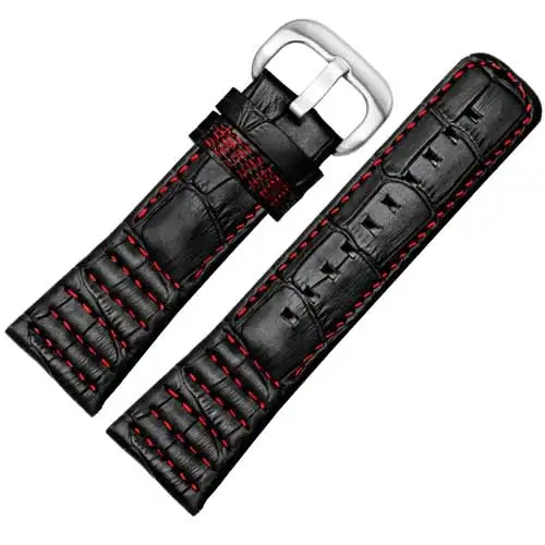 black red silvery 28 мм ремешок из натуральной кожи с пряжкой из нержавеющей стали Замена ремня из коровьей кожи для семи пятниц - Цвет ремешка: black red silvery