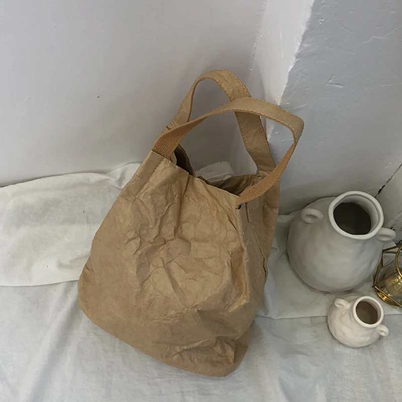 5PCS / LOT Brown Kraft Paper Bags Recyclable Shopping Female Handbags Shoulder Tote Bag Women | Багаж и сумки