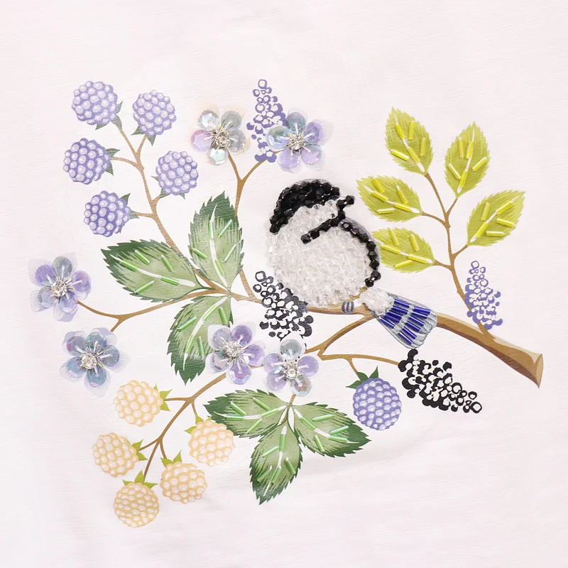 Женские джинсы карандаш ALPHALMODA с бусинами и птицами цветочным принтом до середины