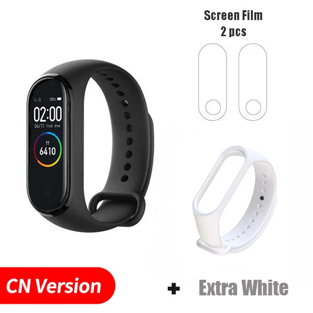 Xiaomi mi-браслет 4, новейший музыкальный смарт-браслет mi Band 4, фитнес-браслет с частотой сердечных сокращений 135 мА/ч, цветной экран, Bluetooth 5,0, банда4 - Цвет: CN extra White film
