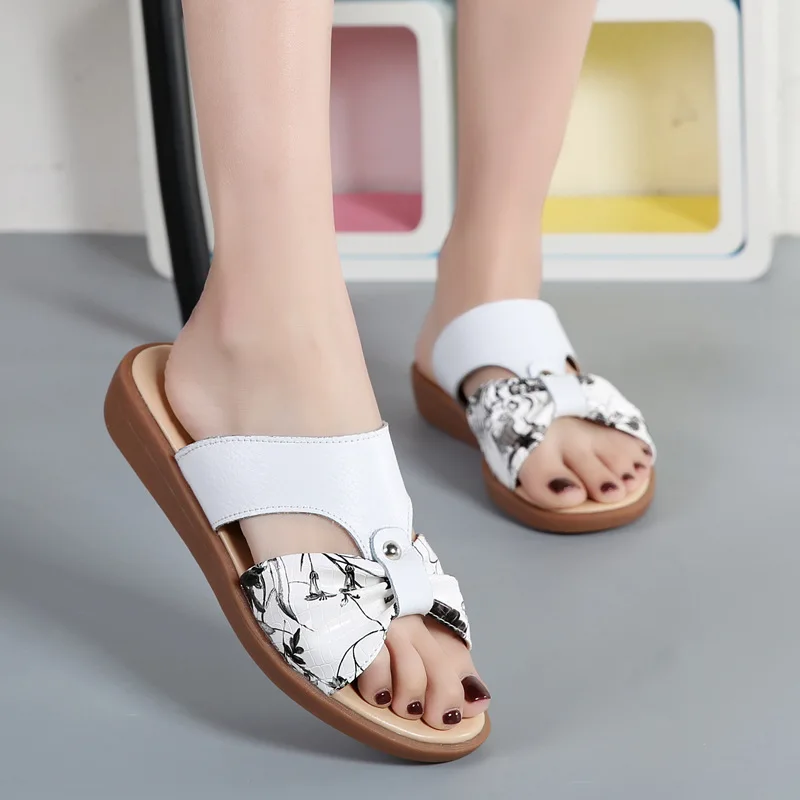 Женские сандалии из натуральной бычьей кожи на плоской подошве летние женские