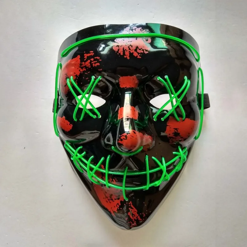 Green Halloween EL Mask Purge Masks Election Mascara Costume DJ Party Light Up Masks Glow In Dark Movie Cosplay Payday Mask - Цвет: Green