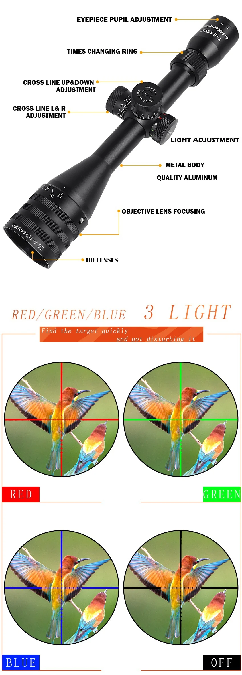 T-Eagle EO4-16x44 AOEG HD прицел тактический охотничий прицел Охотник красная точка AirRifle снайперская охотничья Оптика прицел противоударный