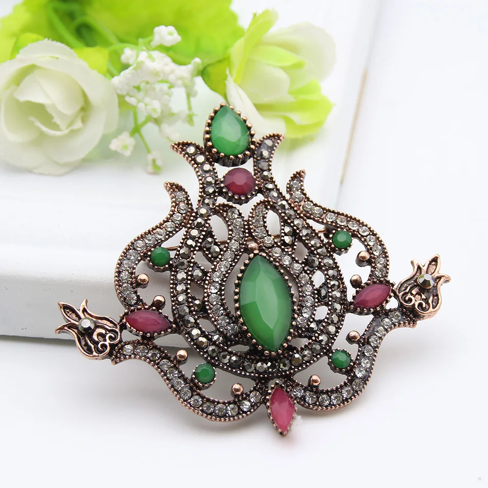 New Antique Morocco Flower Brooch Retro Gold Color Brooches Broches Crystal Woman Hijab Pins High Quality Jewelry Drop Shipping | Украшения