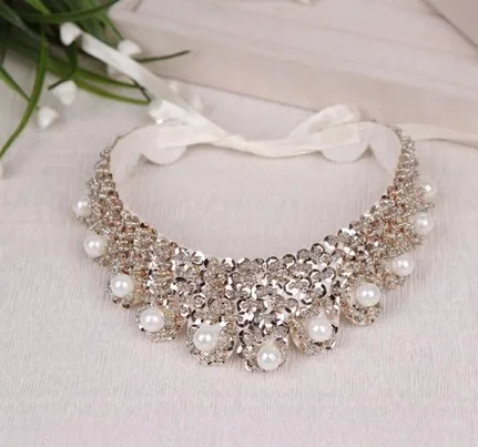 2015 новое поступление ручная работа широкий ложный воротник блестки и