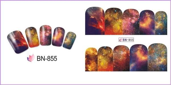 12 упак./лот переводка NAIL ART наклейки на ногти полное покрытие картина маслом закатом солнца пальма в виде кленового листа галактического неба, BN853-864