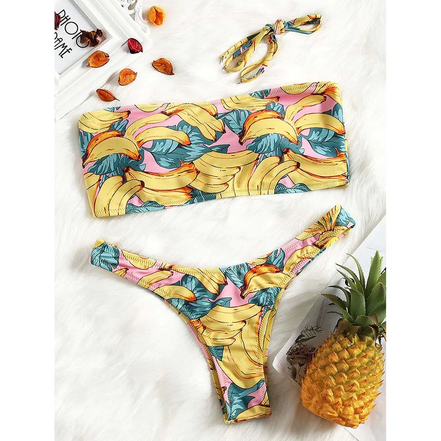 Симпатичные банан печати Push Up комплект бикини Для женщин сексуальные