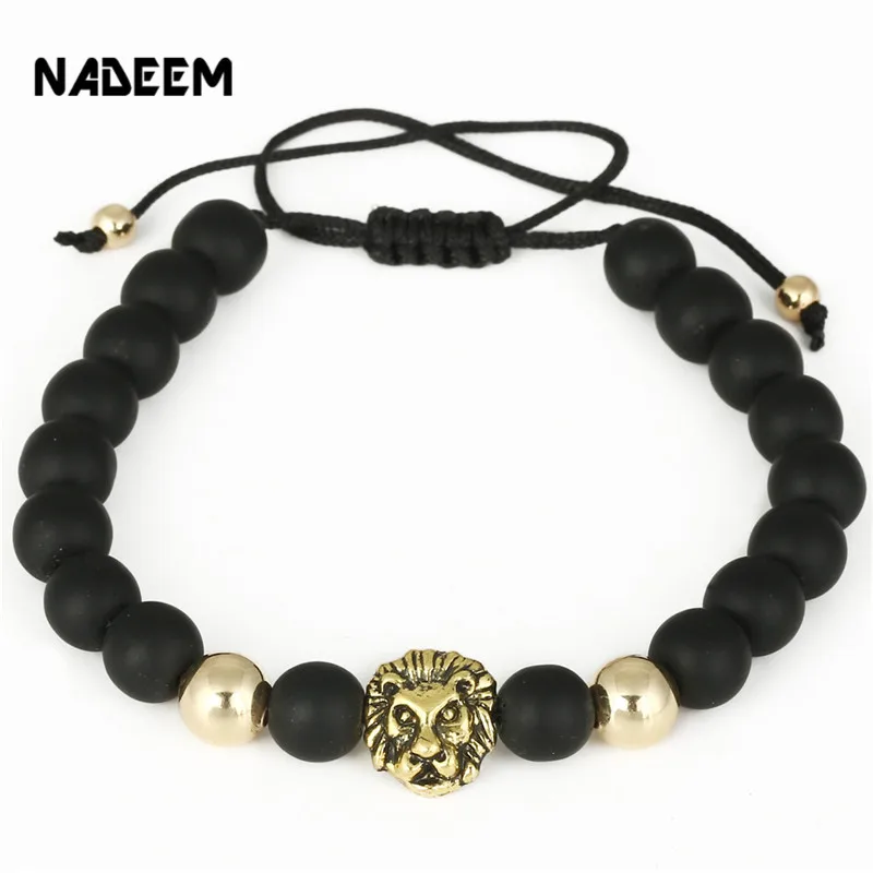 Женский плетеный браслет NADEEM с брелок-Чарм в форме головы льва из камня лавы и