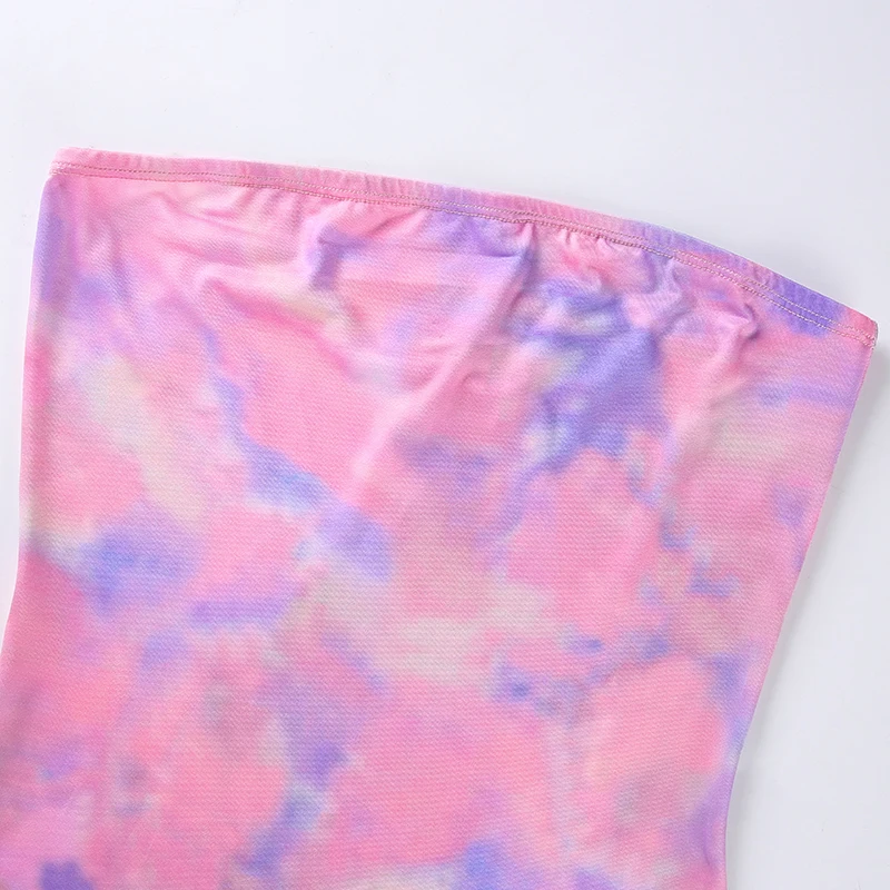 Мода без бретелек клубное мини-платье женский сарафан Tie Dye эластичный Высокая