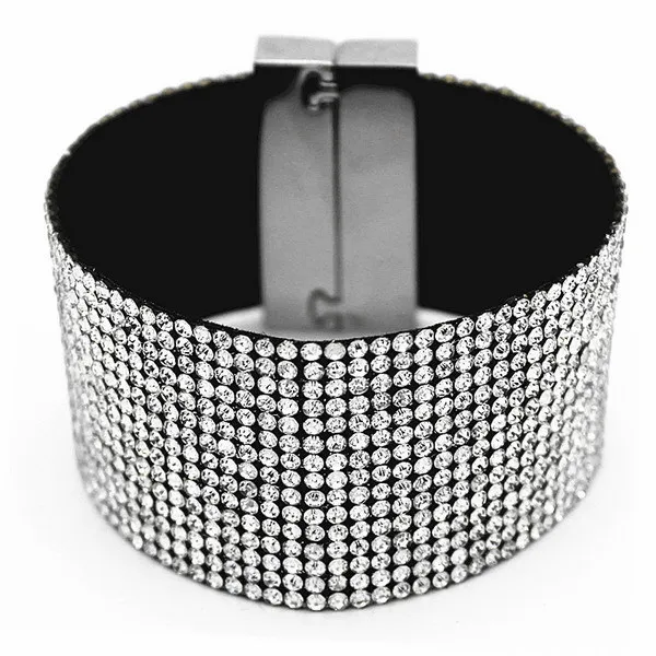 silver AB кожаный браслет с кристаллами Модные браслеты на запястье, женские браслеты со стразами, микро проложенный CZ тканый ремень+ магнитная застежка - Окраска металла: silver