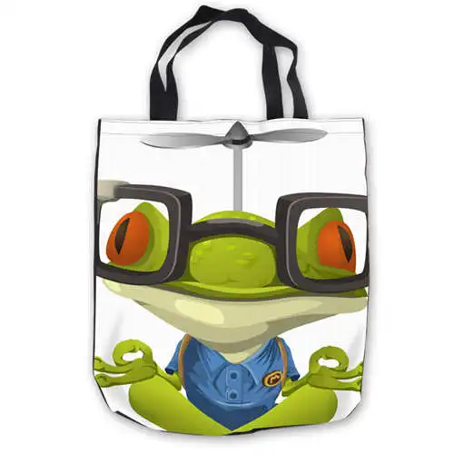 Пользовательские холст-Лягушка-Kindoom-(1) toteBags сумки сумка-шоппер Повседневное пляжные сумки Складная 180911-04-75