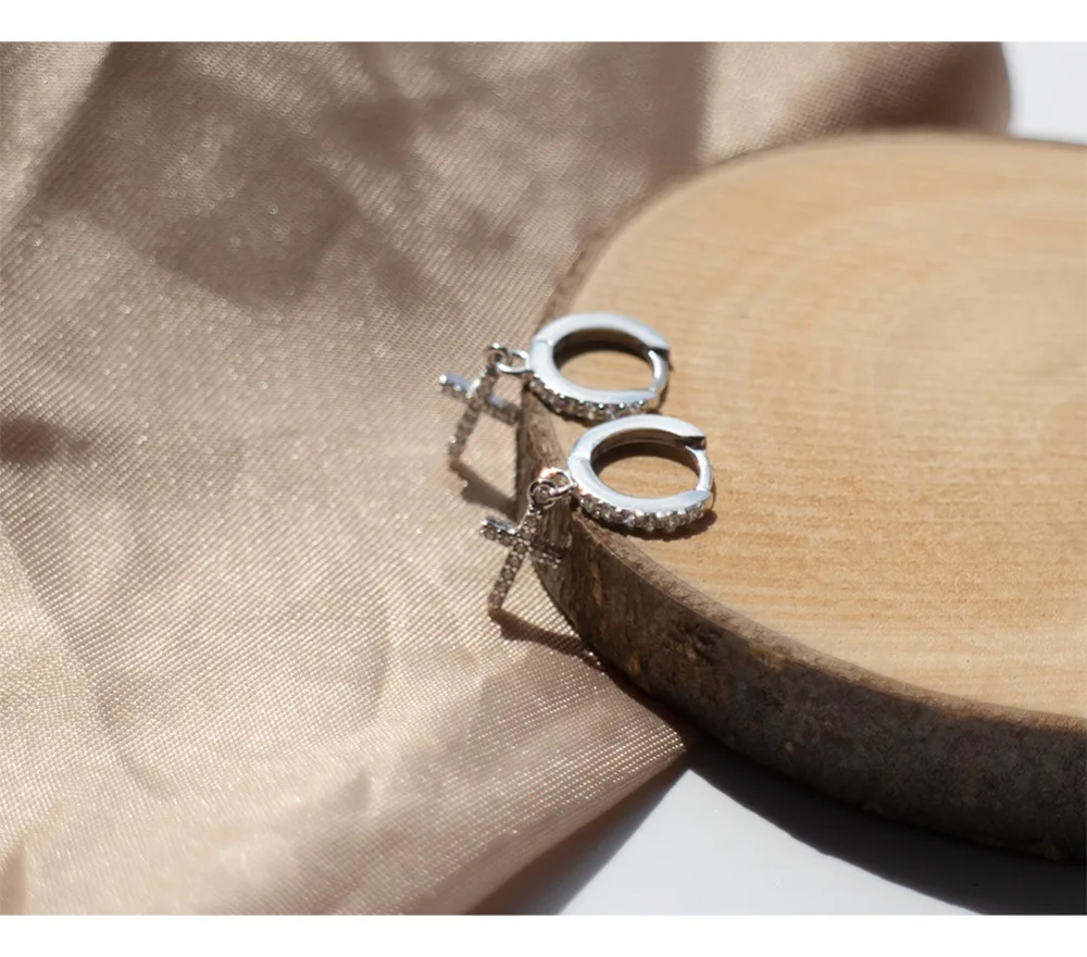 Серьги из стерлингового серебра 925 пробы, модные циркониевые кресты, Короткая подвеска, кольцо для ушей, милые дикие простые трендовые ювелирные изделия для девушек