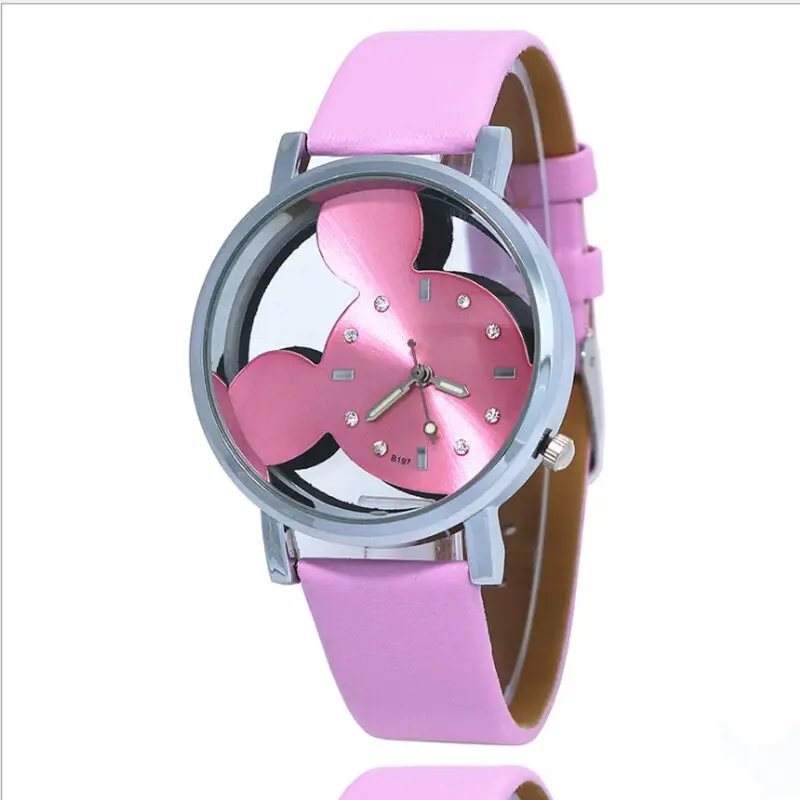 Pink 2 Микки Маус Минни стали Кварцевые часы мультфильм дети часы Кристалл Алмаз дамы студента женщин Аниме часы Девушки Золотой - Цвет: Pink 2