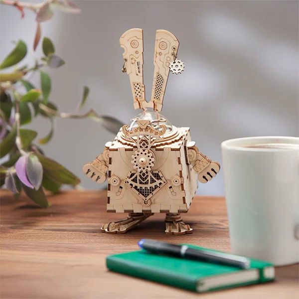 Robotime 3D головоломка DIY движение Собранный деревянный кролик модель для детей девочек мальчиков обучение мозгу подарки Музыкальная Шкатулка Кролик AM481