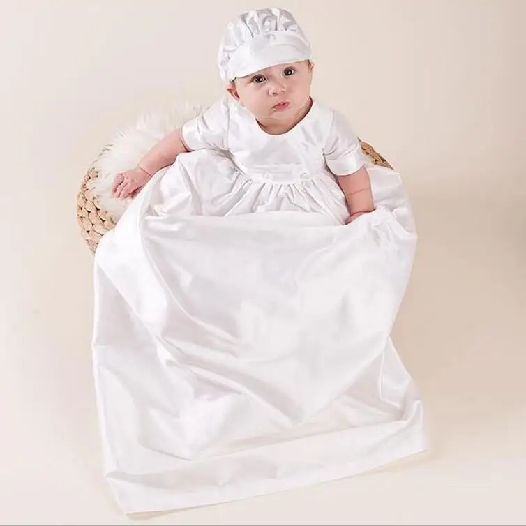 Белое длинное платье для крещения маленьких мальчиков с бонетом|baptism gowns|dress