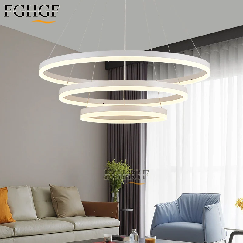 Светодиодная люстра с 5 кольцами круглый светильник кофейного цвета для столовой