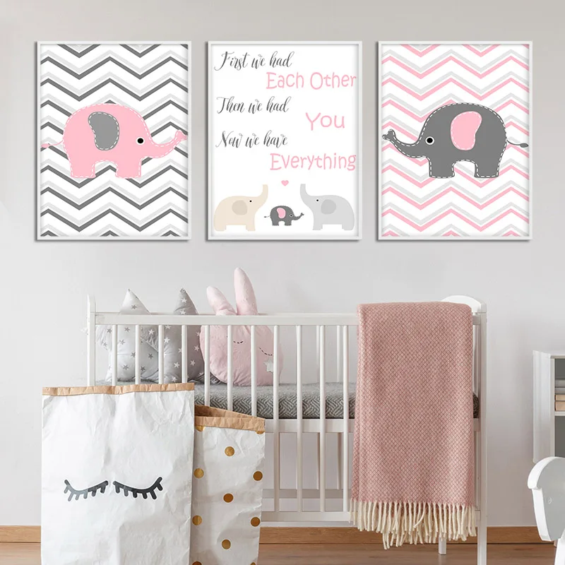 Настенный постер с изображением розового слона для детской комнаты рисунок на