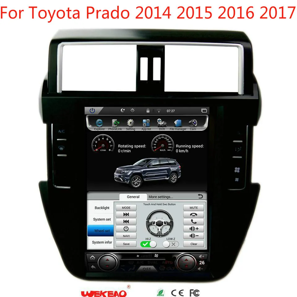 Wekeao 12 1 дюймов огромный Экран Тесла Стиль DVD мультимедиа плеер для Toyota Prado Радио 2014