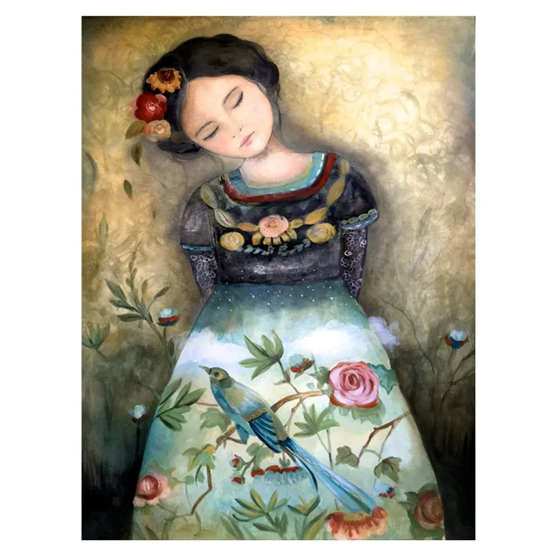 Полностью Квадратный бриллиант 5D картина круглая девушка в цветы мозаика