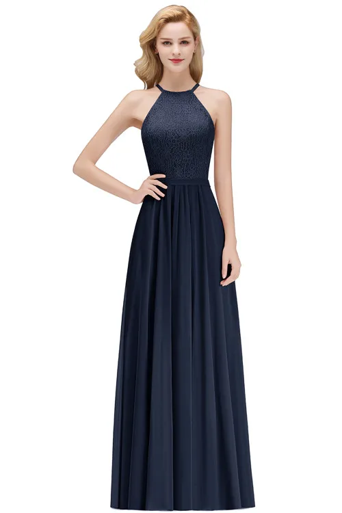 1070 navy blue Vestido Madrinha Розовые Кружевные Длинные Свадебные Платья Сексуальное Шифоновое Платье Трапециевидной Формы Для Свадебной Вечеринки Robe Demoiselle D'honneur - Цвет: 1070 navy blue