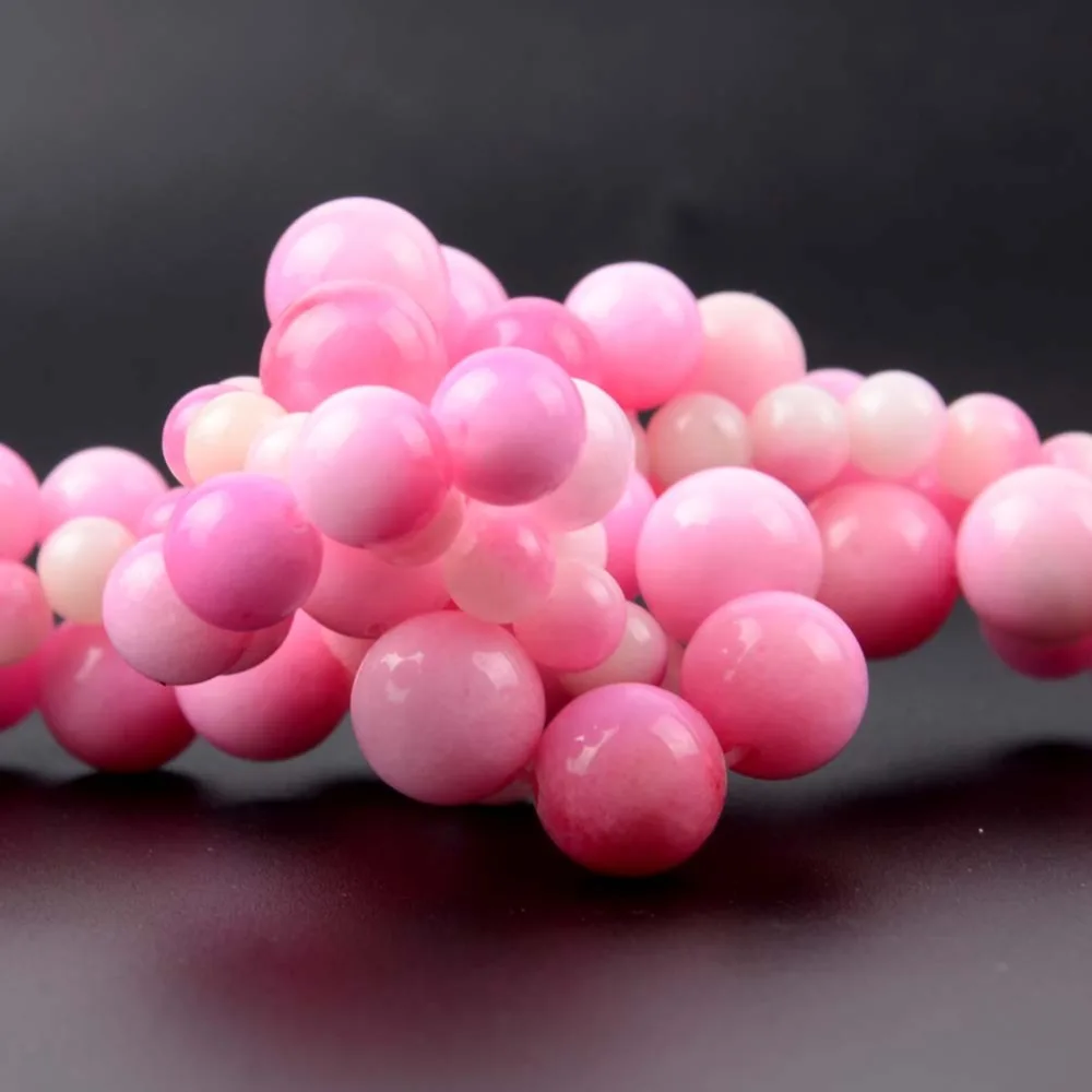 Бусины из нефрита гладкие круглые бусины натурального камня розового и белого