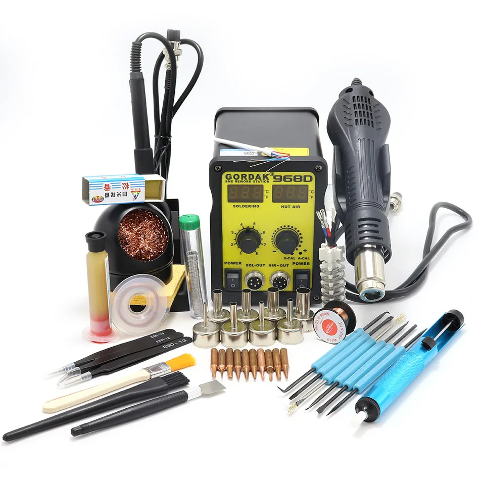 Package 3 GORDAK 968D двойной цифровой дисплей 2 в 1 горячий воздушный пистолет паяльная станция чип для мобильного телефона Ремонт Инструменты для демонтажа термостат868d - Цвет: Package 3