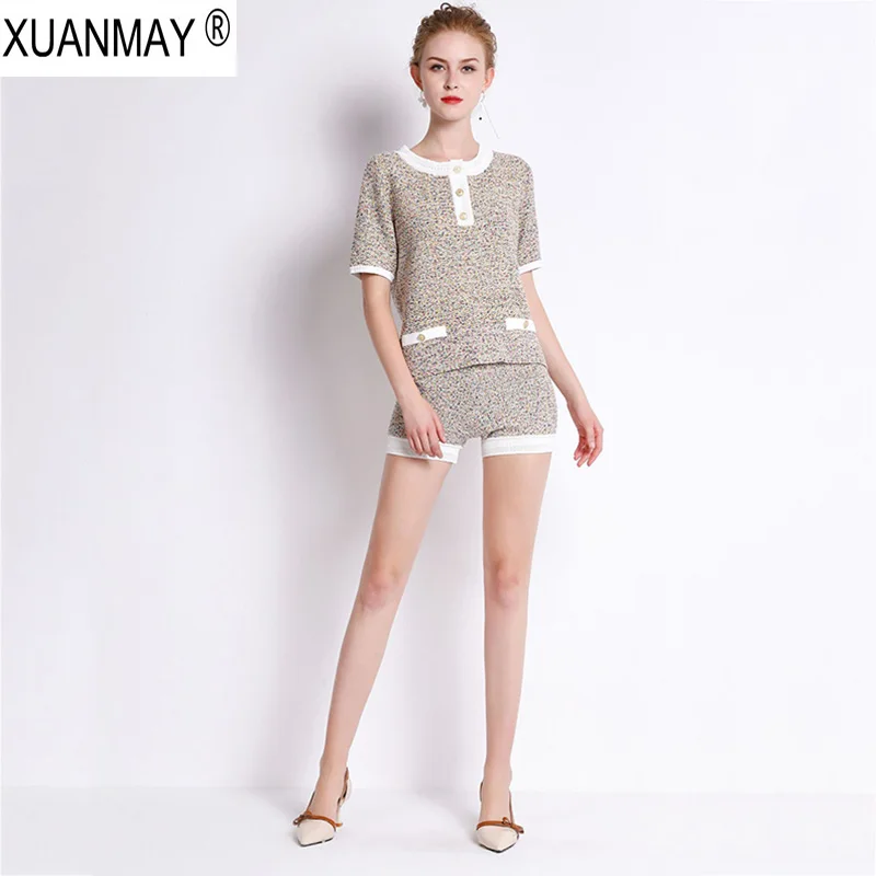 Новые летние женские вязаные топы и шорты из двух частей 2019 брендовые