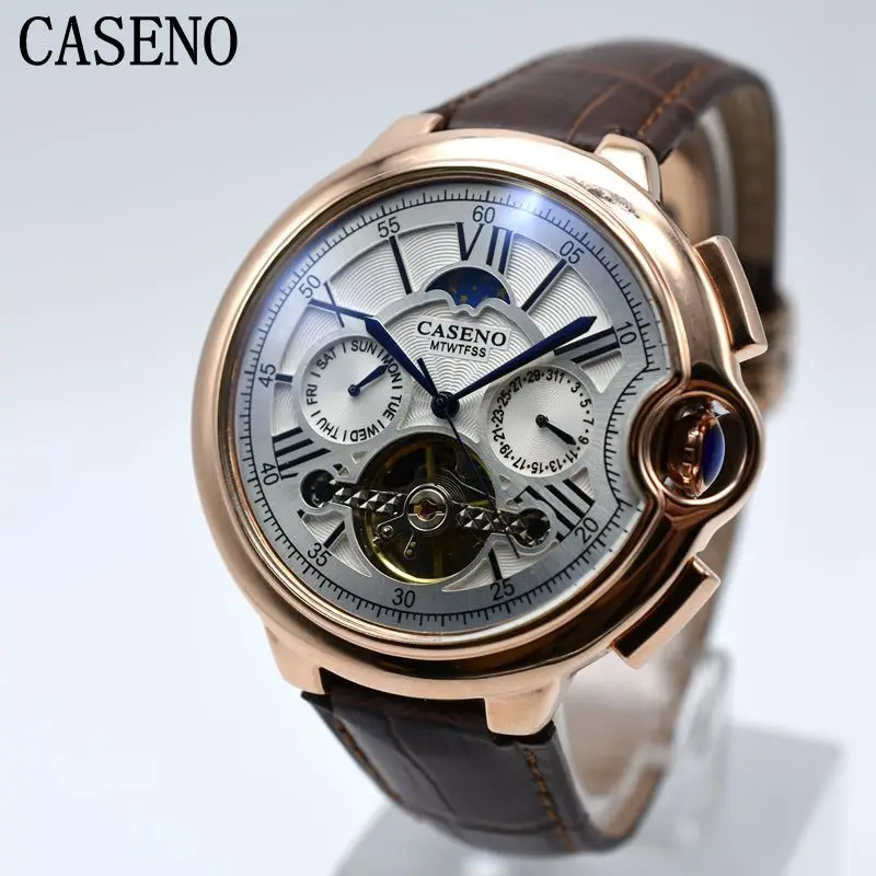 CASENO Tourbillon Мужские часы Топ бренд класса люкс ремень часы для мужчин автоматические механические наручные часы Скелет спортивные мужские часы relogio