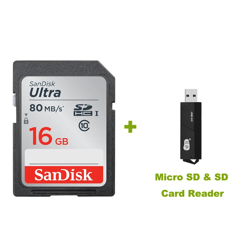 SanDisk карт SD 16 Гб карта памяти SDHC Ultra Tarjeta sd-карта 16 Гб для Canon sony samsung Nikon Olympus Цифровая умная зеркальная камера - Емкость: SDUNC-16G-2in1Reader