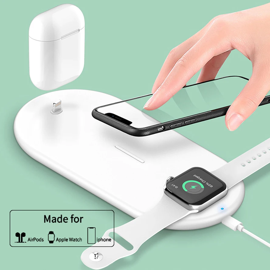 Быстрое беспроводное зарядное устройство QI 3 в 1 для Apple Watch 5 4 2 AirPods Беспроводная