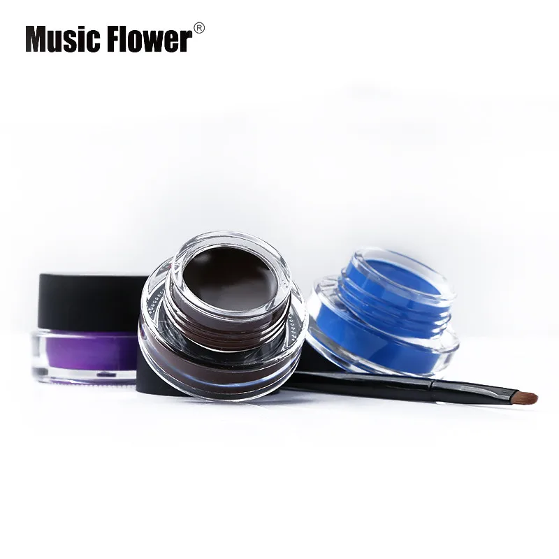 Music Flower коричневый+ черный 2 в 1 Подводка для глаз гелевая водостойкая для макияжа густая гладкая подводка для глаз крем стойкий с 2 кистями для макияжа