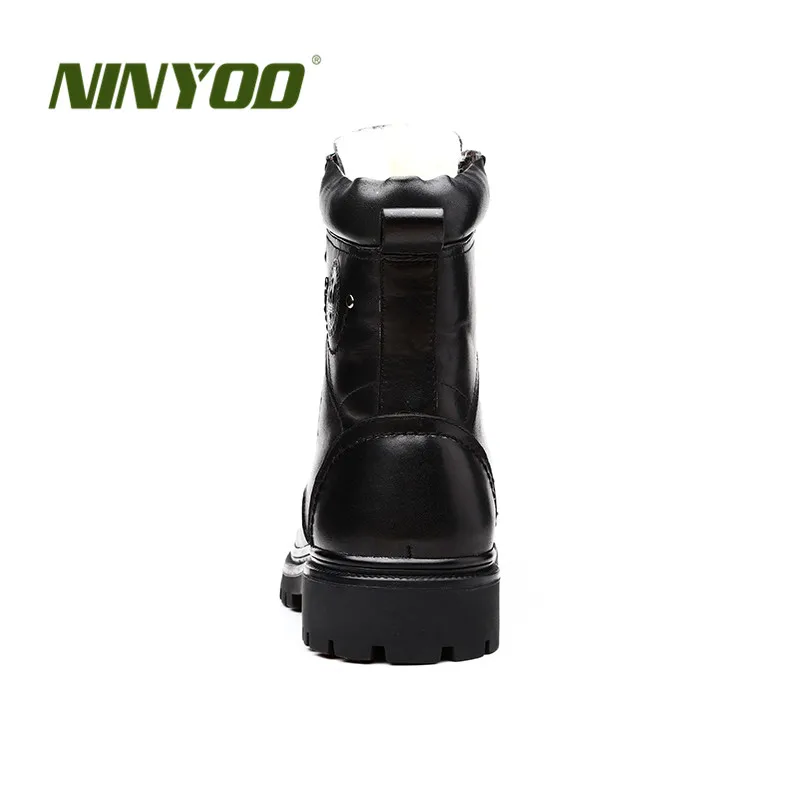 Мужские зимние ботинки NINYOO Черные Водонепроницаемые из натуральной кожи и