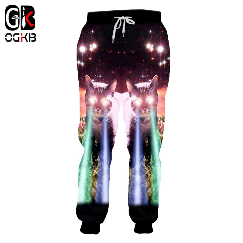 

OGKB Men Sweatpants Casual New 3D Harem Pants Printed Starry sky cat Large Size Costume Homme Winter Jogger Pants