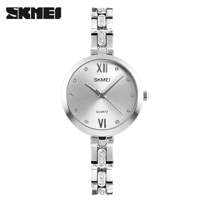 silver SKMEI модные женские часы Mujer Relojes Роскошные Стразы 30 м водонепроницаемые кварцевые часы платье наручные часы Relogio Feminino - Цвет: silver