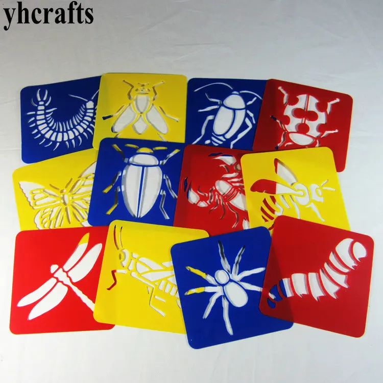 

Трафареты 12 шт./лот в виде насекомых, бабочек, пчелок, трафареты для рисования, шаблон для рисования, игрушки, подарки на день рождения, детск...