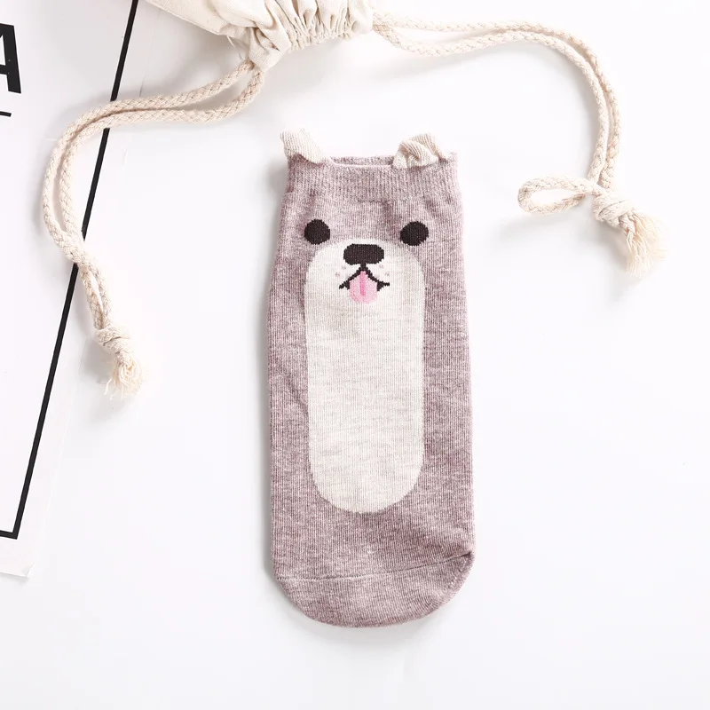 Носки Kawaii с животными, женские короткие носки из чесаного хлопка, лето, дизайн, harajuku, милые носки с 3D ушками, 5 цветов - Цвет: Коричневый