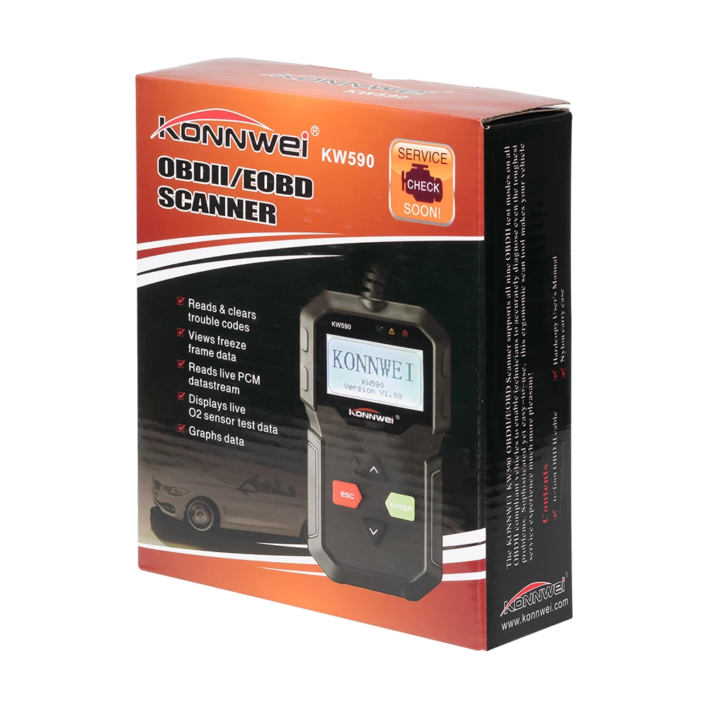 KONNWEI KW590 OBD2 сканер штрих кода поддерживает OBD II функции для студийной съемки с
