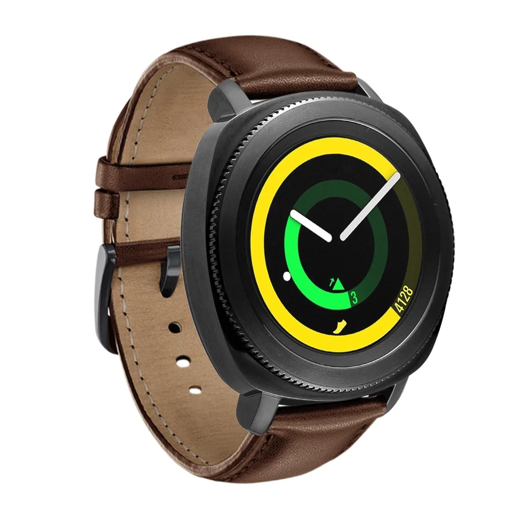 URVOI ремешок для Samsung Galaxy Gear Sport S2 классический черный гладкий из натуральной кожи с