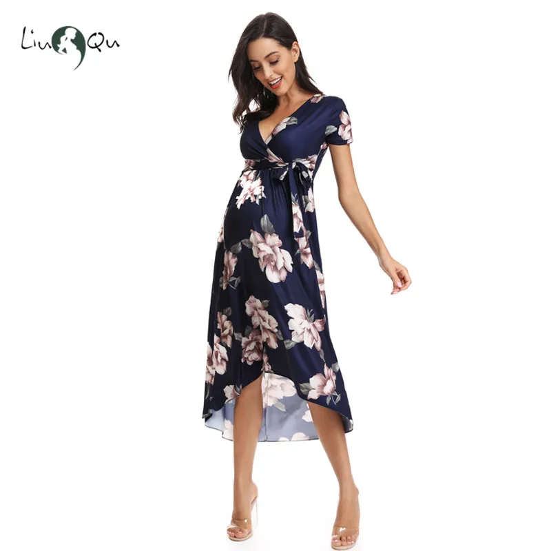 Женское платье для беременных с высоким и низким поясом регулируемое V образным