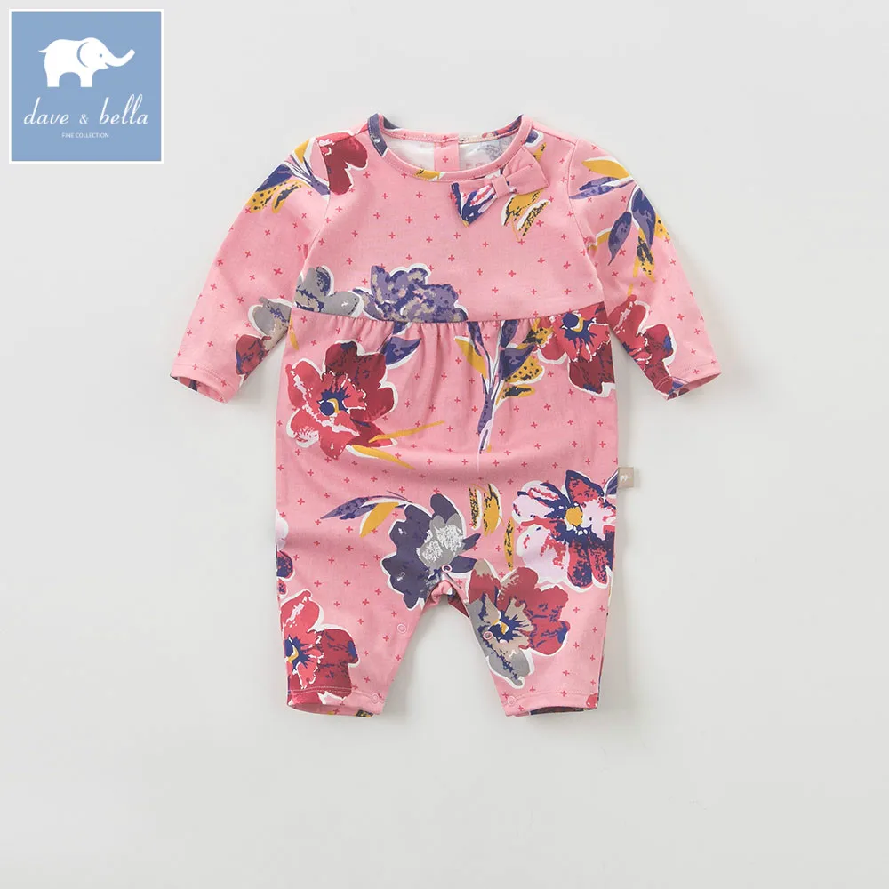 DB5728 dave bella autumn new born baby cotton romper infant clothes girls purple cute floral 1 piece | Детская одежда и обувь