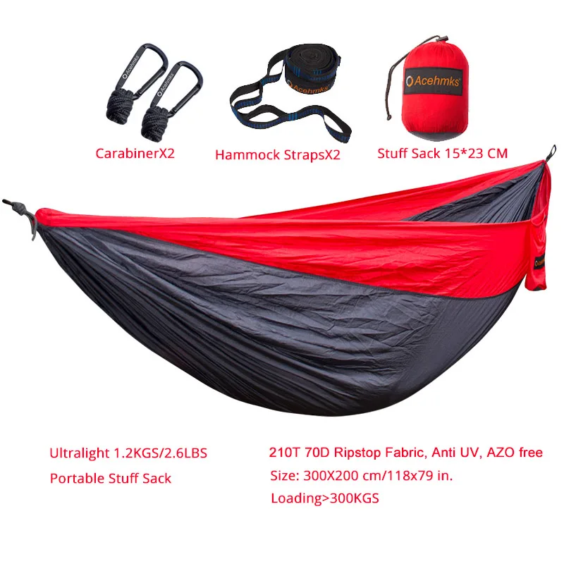 Гамак acehmks портативный складной Сверхлегкий нейлоновый походный гамак с парашютом, садовые качели, разные цвета, с 2 бретелями для деревьев, один - Цвет: Red and Dark Gray D