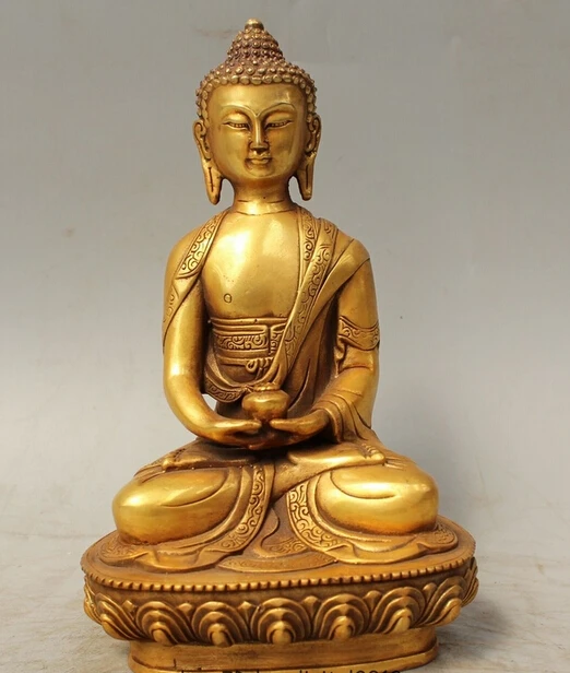 

wholesale factory 9" Tibet Buddhism Copper Gild Sakyamuni Shakyamuni Amitabha Buddha Bowl Statue