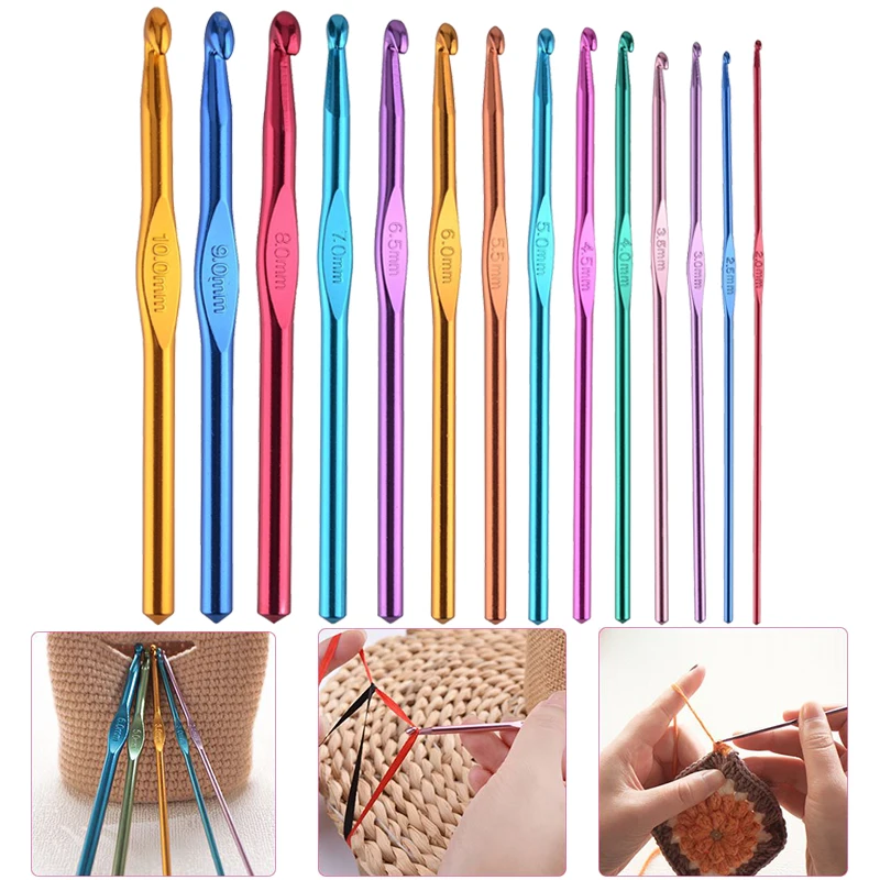

14pcs Aluminum Knitting Needles Crochet Hooks Set Hooks Weave Crochet Needles Set Sweater Knitting Yarn Knit Hook Tools 2-10mm