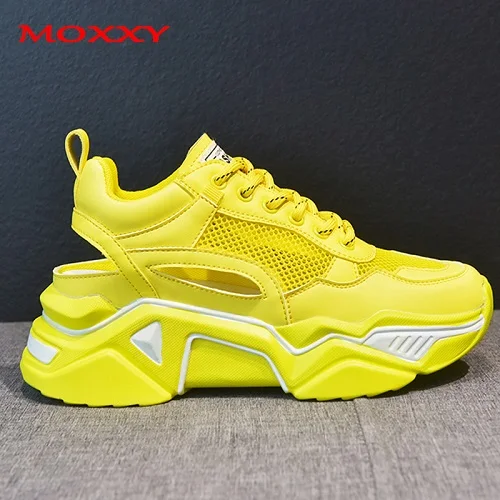 Yellow1 Новинка года; модные кроссовки на массивном каблуке; женская обувь; кроссовки на платформе и высоком каблуке; повседневные кроссовки; Цвет зеленый, белый, желтый; chaussures femme - Цвет: Yellow1