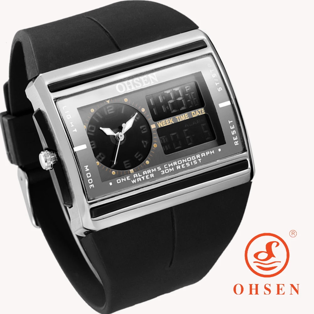 OHSEN бренд LCD Цифровые Двухъядерные часы водонепроницаемые уличные спортивные