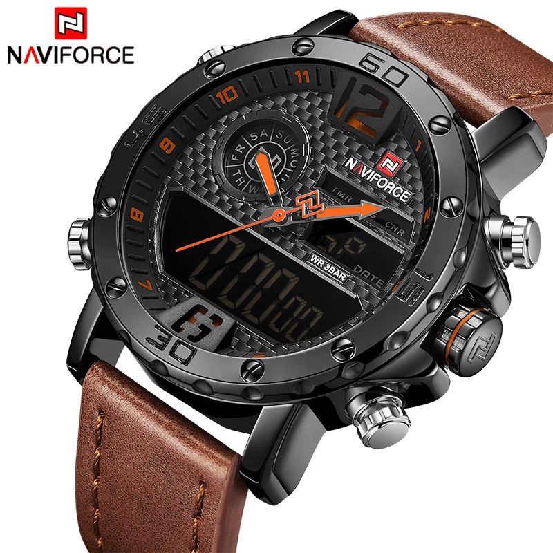 Мужские часы Топ люксовый бренд мужские кожаные спортивные NAVIFORCE кварцевые