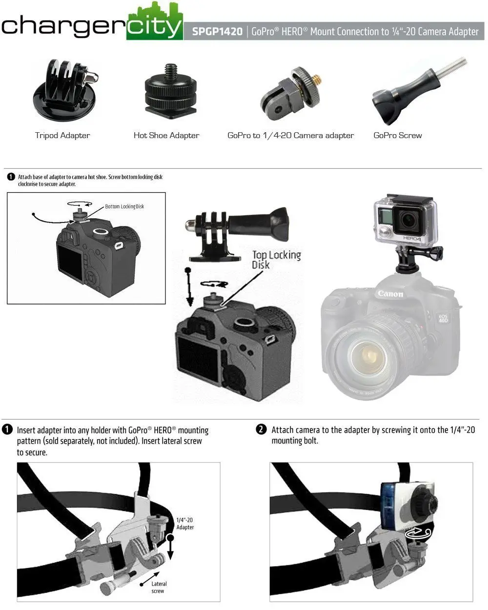 Крепежный комплект GoPro HERO с адаптером горячего башмака крепление штатива винт