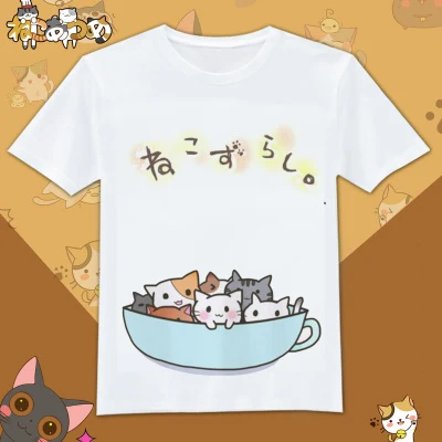 2 Повседневная футболка для девочек с круглым вырезом для Neko Atsume, милые футболки с котами, женские летние футболки с короткими рукавами - Цвет: 2