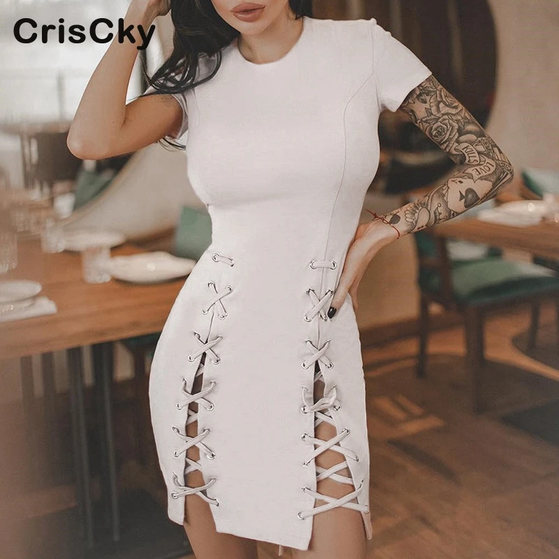 CRISCKY/лето 2019 сексуальные платья для вечеринок женские с круглым вырезом перекрестной повязкой коротким