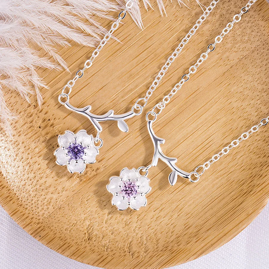 Fashion Jewelry Sets Net Red Cherry Blossoms Pendant Necklace Bracelet Flower Anti Allergy Bangle For Women Girl Gift | Украшения и